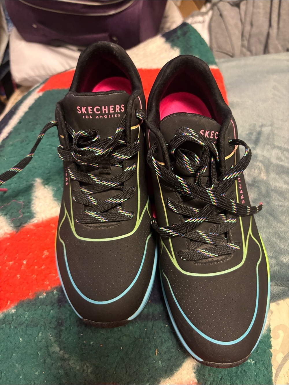 Skechers Women’s Black Athletic Sneakers with Neon Trim